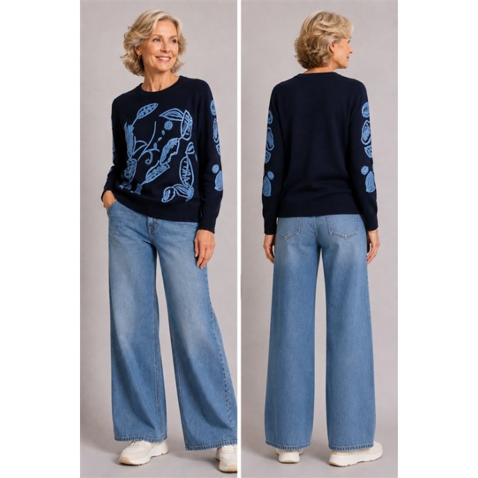 Micha Pullover blad borduring 182125 Navy Blue Micha Pullover blad borduring 182125 Navy Blue